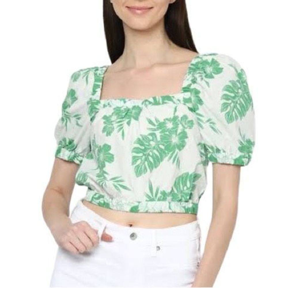 American Eagle Outfitters Puff Sleeve Floral Crop Top - Size Large